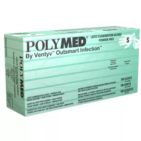 Ventyv Exam Glove Polymed Small NonSterile Latex Standard Cuff Length Fully Textured Ivory Not Rated - Case of 1000 - PM102-CS