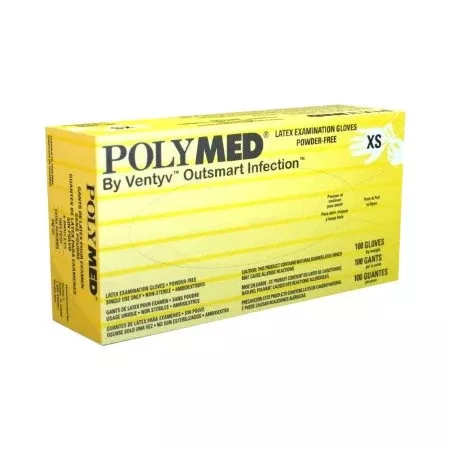 Ventyv Exam Glove Polymed X-Small NonSterile Latex Standard Cuff Length Fully Textured Ivory Not Rated - Box of 100 - PM101-BX