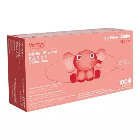 Ventyv Exam Glove Ventyv Plus 2.5 ELEPHANT JUNIOR Medium NonSterile Nitrile Standard Cuff Length Textured Fingertips Violet Chemo Tested - Case of 2000 - 10320110-CS