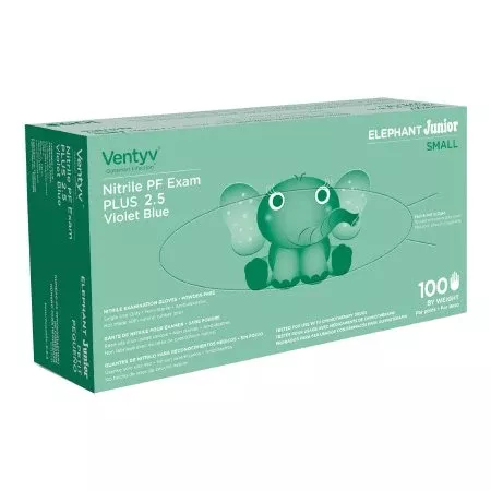 Ventyv Exam Glove Ventyv Plus 2.5 ELEPHANT JUNIOR Small NonSterile Nitrile Standard Cuff Length Textured Fingertips Violet Chemo Tested - Case of 2000 - 10319110-CS