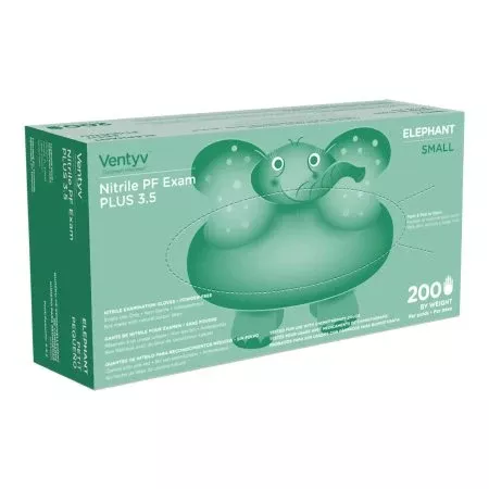 Ventyv Exam Glove Ventyv™ Plus 3.5 ELEPHANT Small NonSterile Nitrile Standard Cuff Length Textured Fingertips Violet Chemo Tested - Box of 200 - 10334101-BX